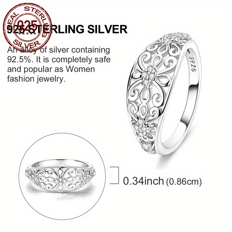 Vintage Flower Pattern Zirconia Ring - Hypoallergenic 925 Sterling Silver